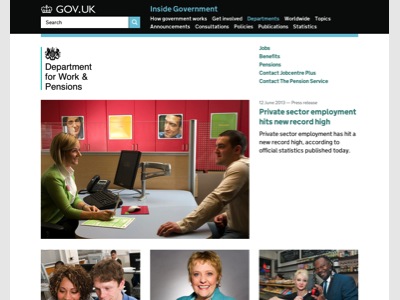 GOV.UK Department for Work and Pensions homepage