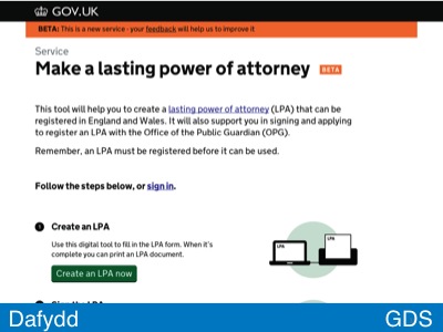 Screenshot of lasting power of attorney beta