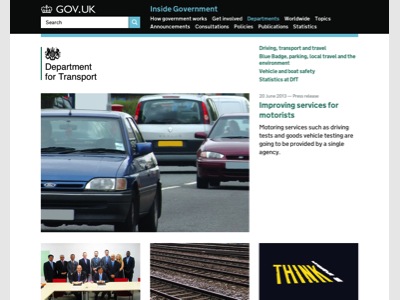 GOV.UK Department for Transport homepage